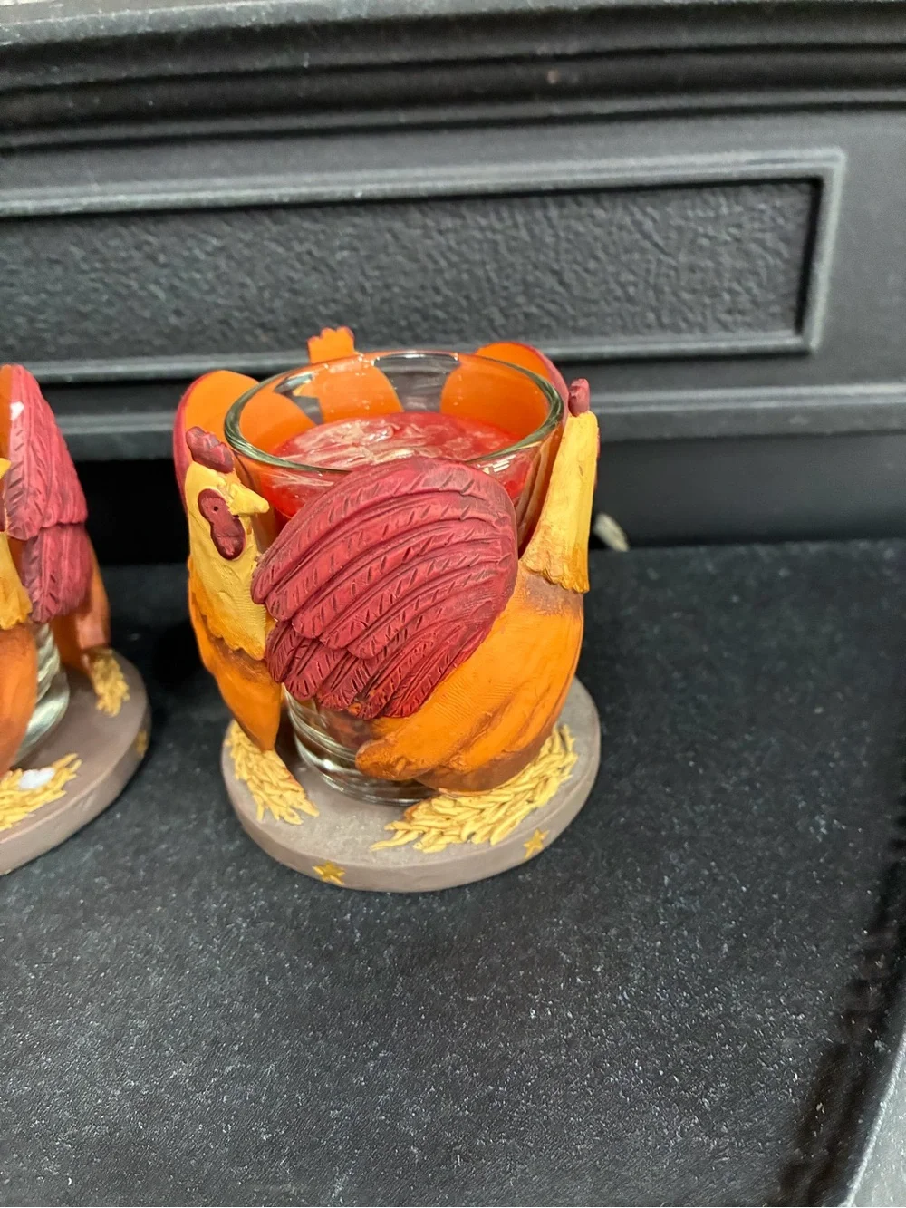 Yankee Candle Rooster Chicken Ceramic Votive Candle Holder Farmhouse Lot of 2